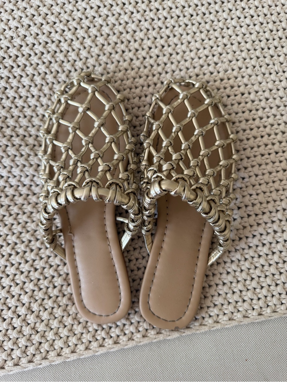 Metallic Gold Woven Slide Sandals for Women